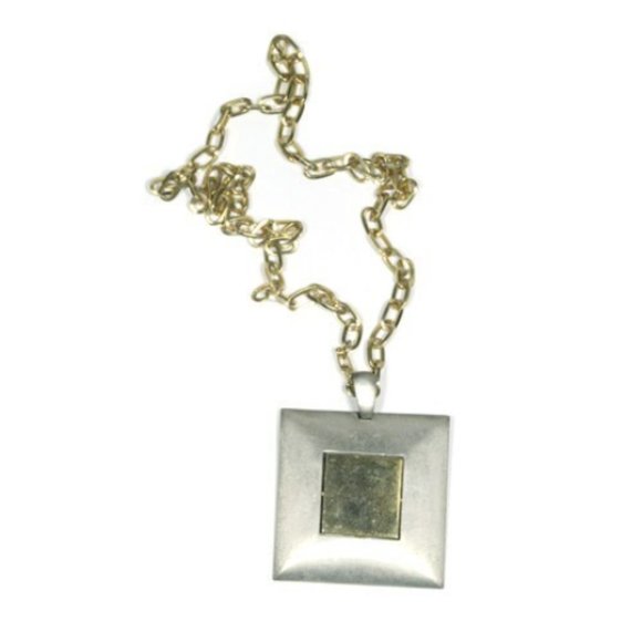 Vintage 70s Gold and Silver Square Pendant Necklace - Picture 1 of 3